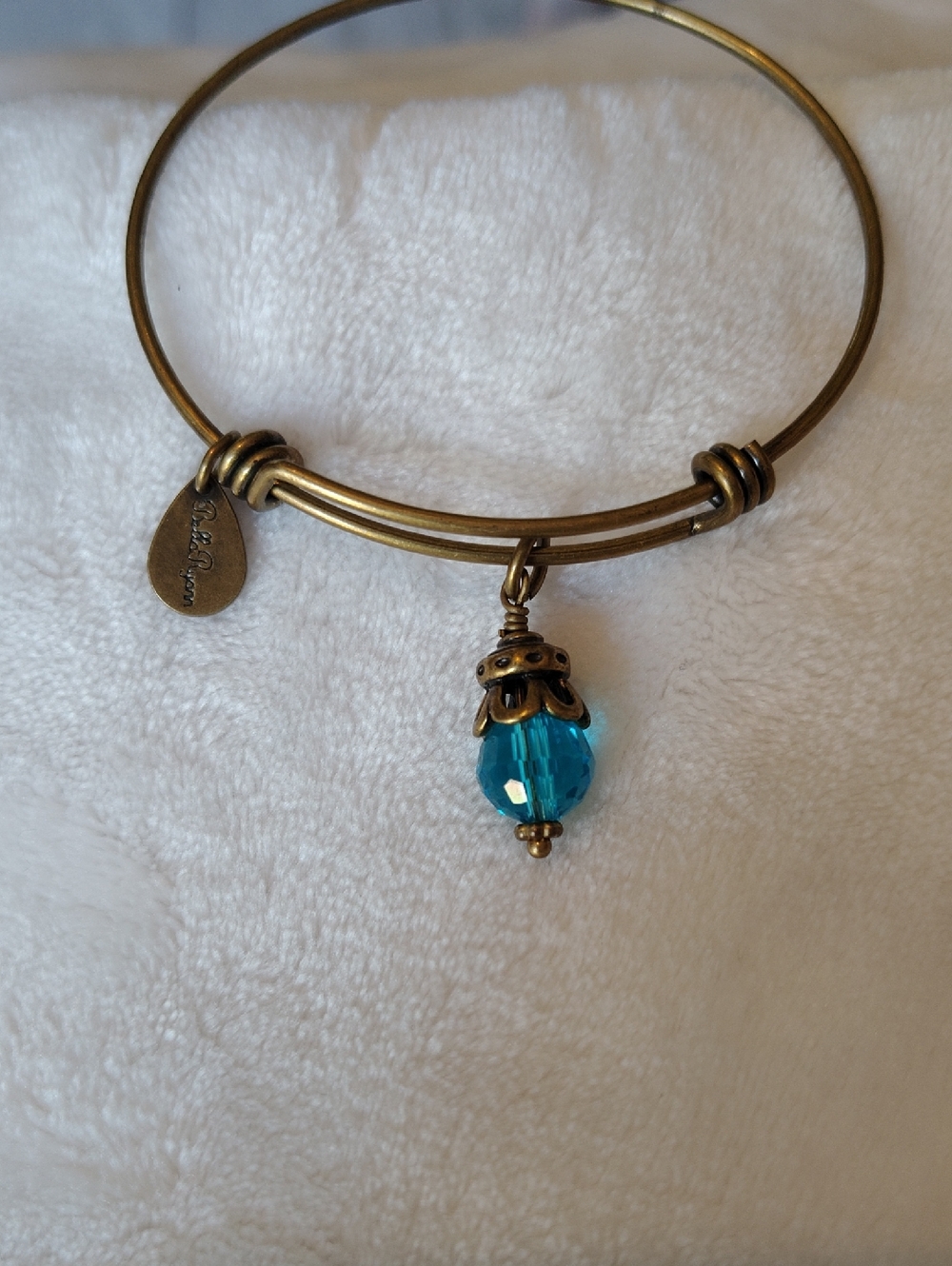 Gold-Tone Adjustable Bangle with Teal Faceted Charm